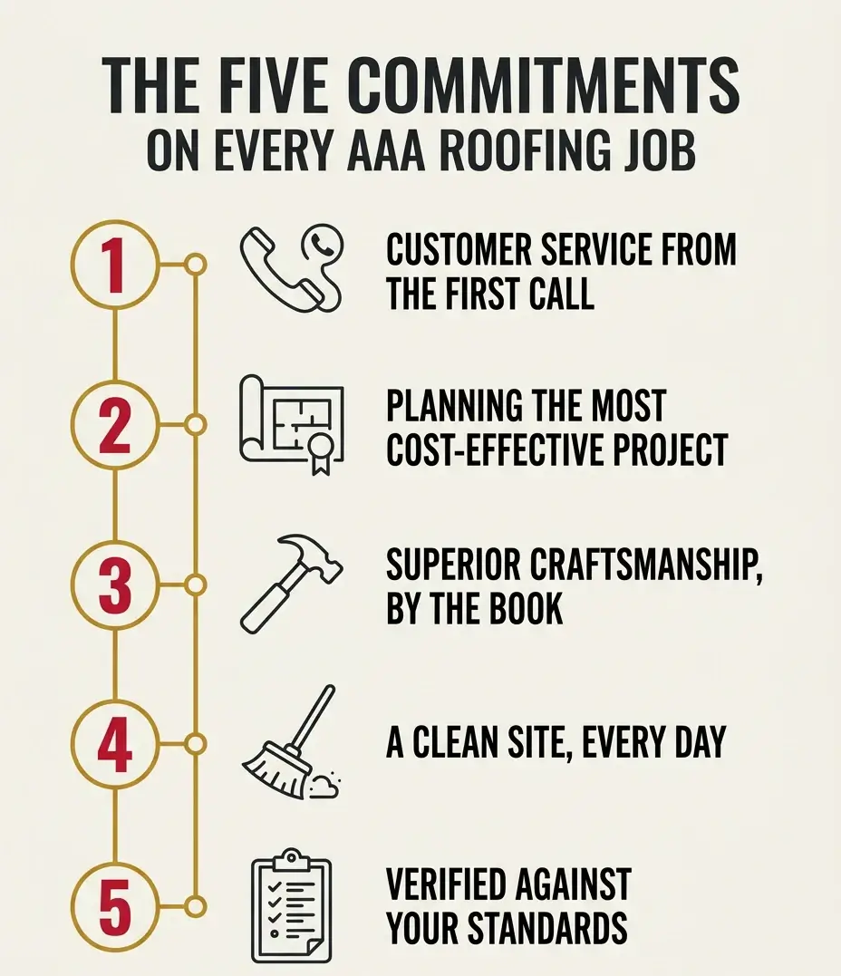The five commitments on every AAA Roofing job